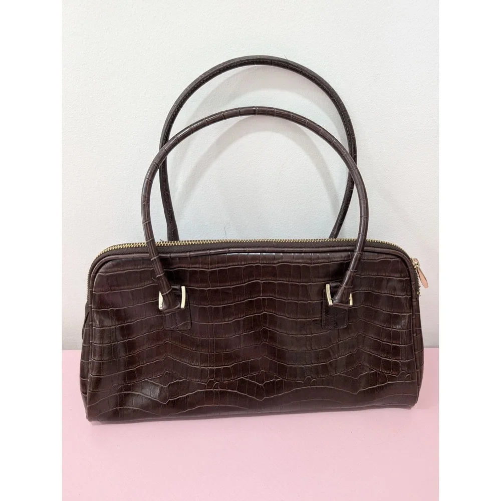 Vintage Jones New York Brown Embossed Handbag Y2K Retro Chic